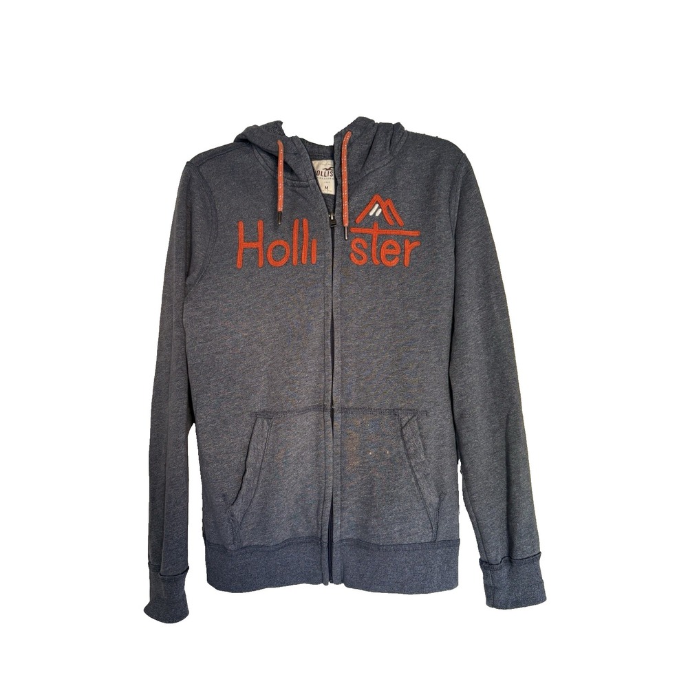 Hollister Women's Zip Up Hoodie Blue w/ Orange Text Size M